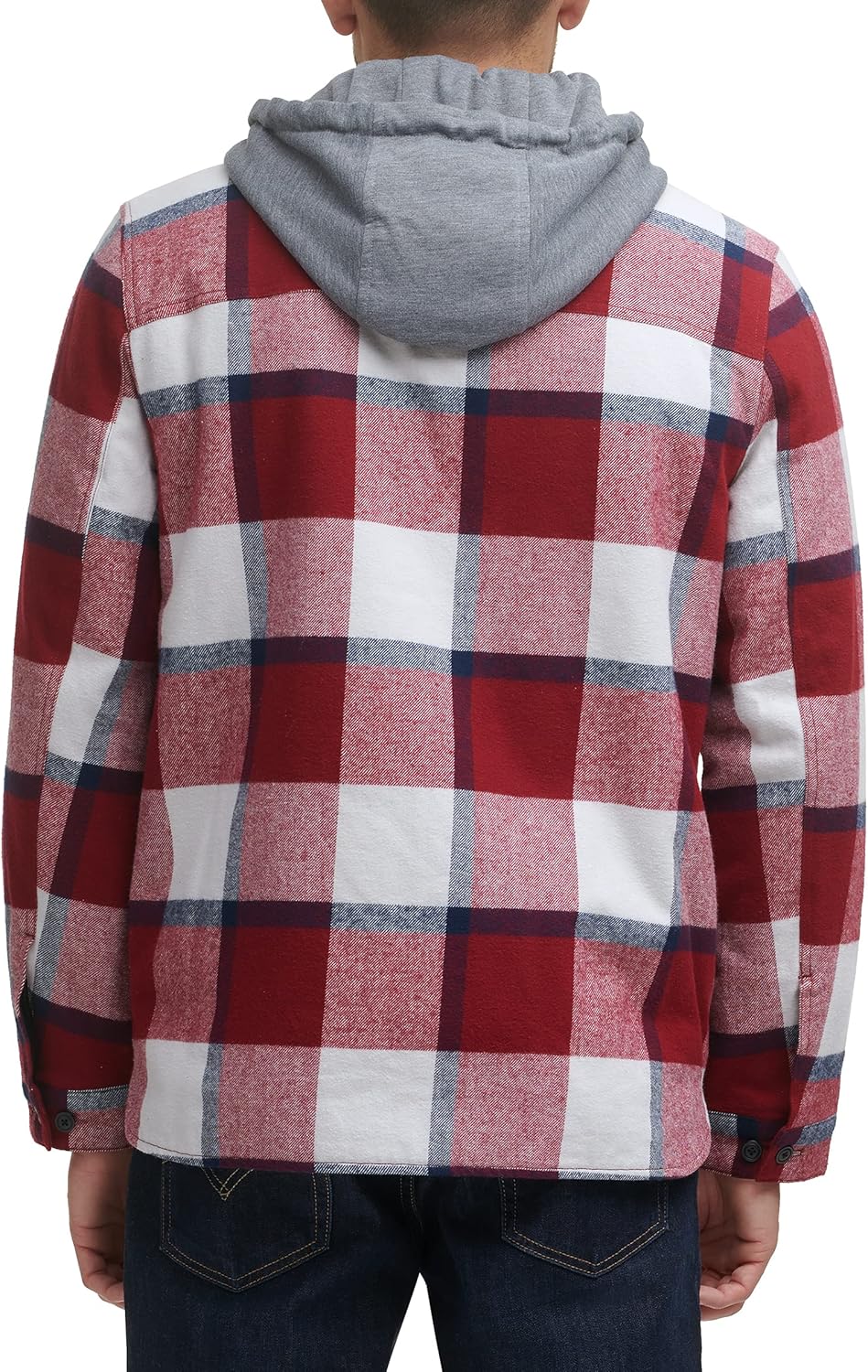 Мужская клетчатая куртка-рубашка Levi's с капюшоном и подкладкой из шерпы (стандартные размеры, большие и высокие), Red Navy Skater Plaid — фото 2