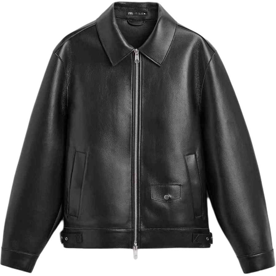 

ZARA Кожаная куртка мужская черная, Черный, ZARA Кожаная куртка мужская черная