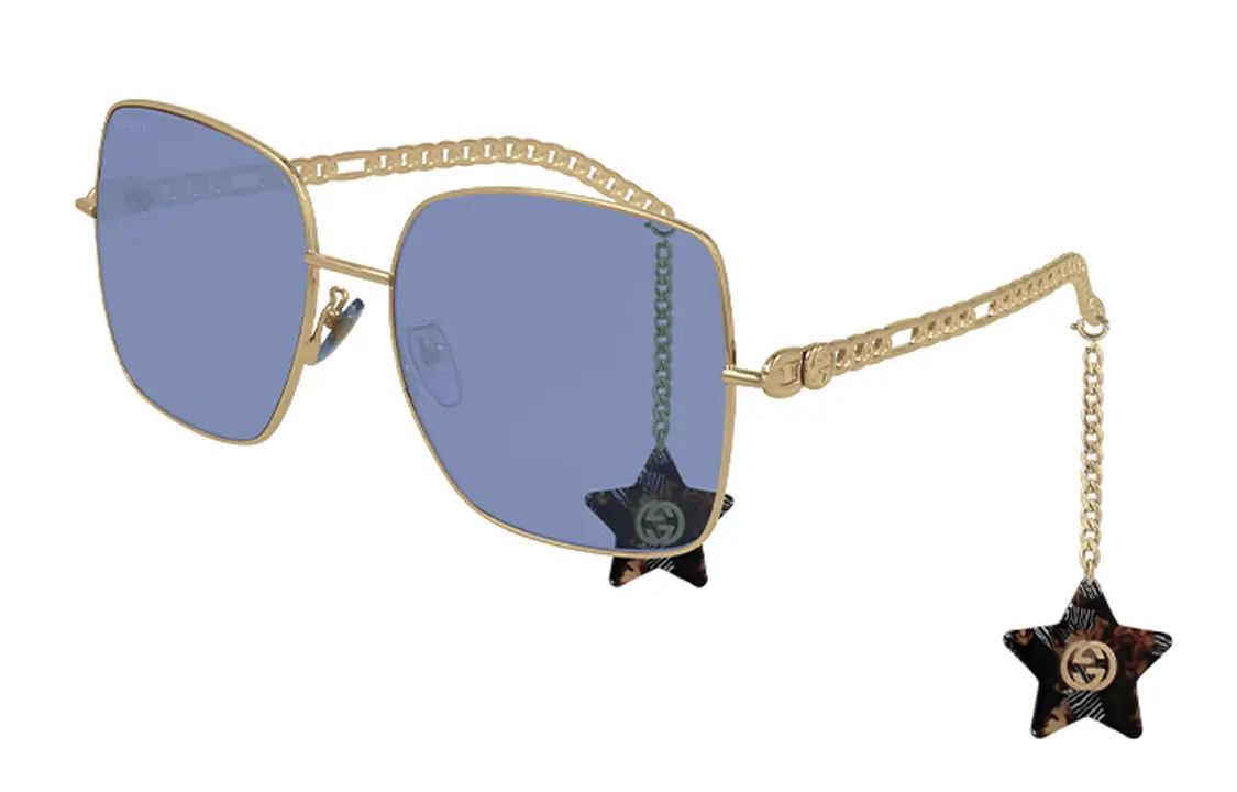 

GUCCI Женские солнцезащитные очки с золотой оправой и синими линзами, Gold Frame with Blue Lens