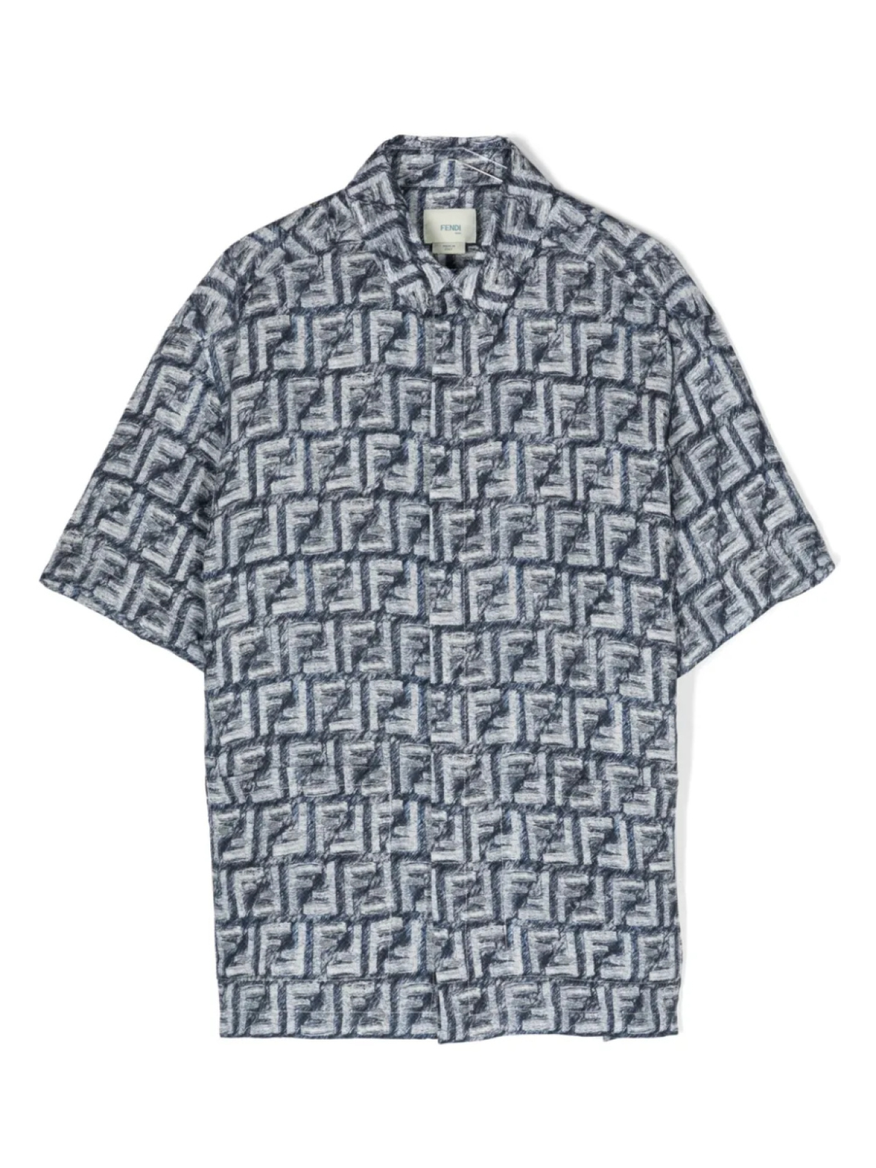 

Льняная рубашка с бахромой и логотипом FF Fendi Kids, синий