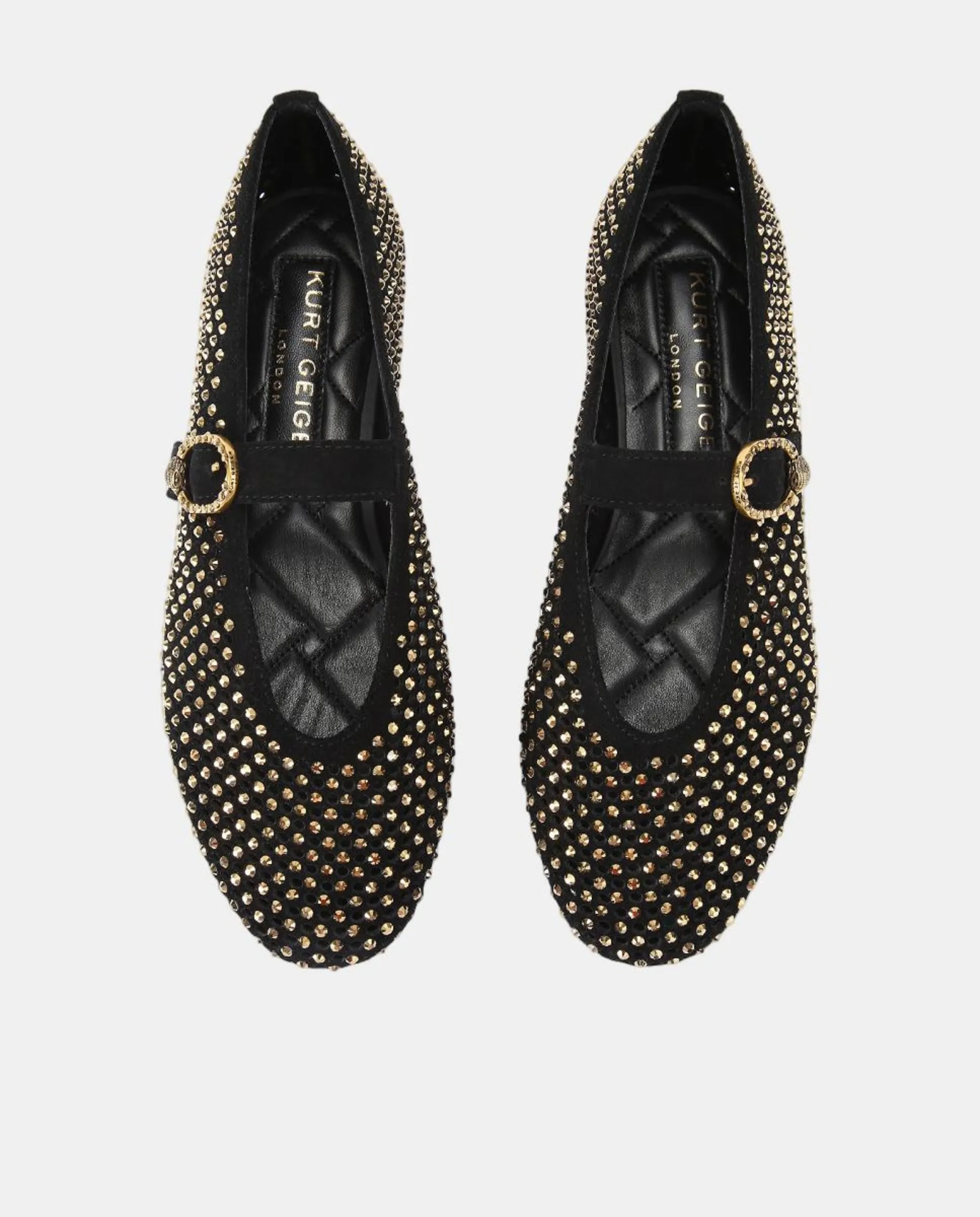 Женские туфли-балетки Mayfar из перфорированной замши с блестками Kurt Geiger, черный — фото 2