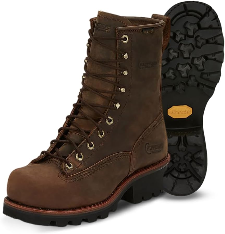 

Ботинки Chippewa 8 с защитой носка из стали - водонепроницаемые шнурованные ботинки для лесорубов для мужчин - обувь с противоскользящей подошвой - лесорубные ботинки из цельнозерной кожи - стальная вставка обеспечивает стабильность, Bay Apache