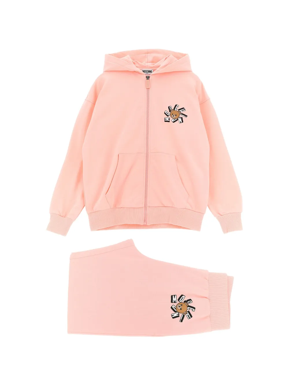 

Трикотажный спортивный костюм с принтом и молнией Moschino Kids, розовый