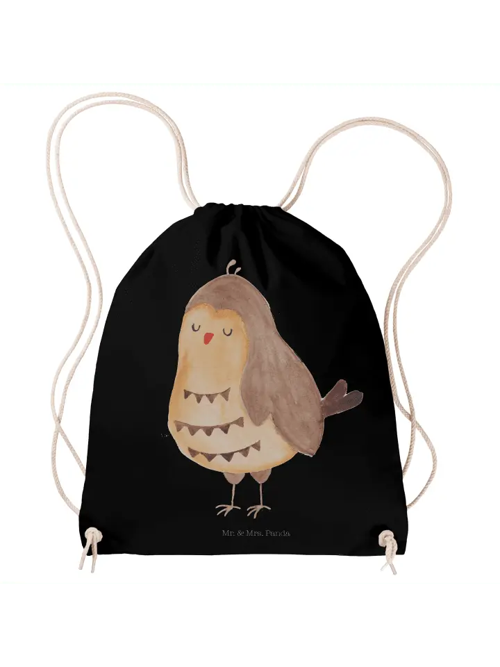 

Спортивная сумка Mr & Mrs Panda Sportbeutel Eule Zufrieden ohne Spruch, черный