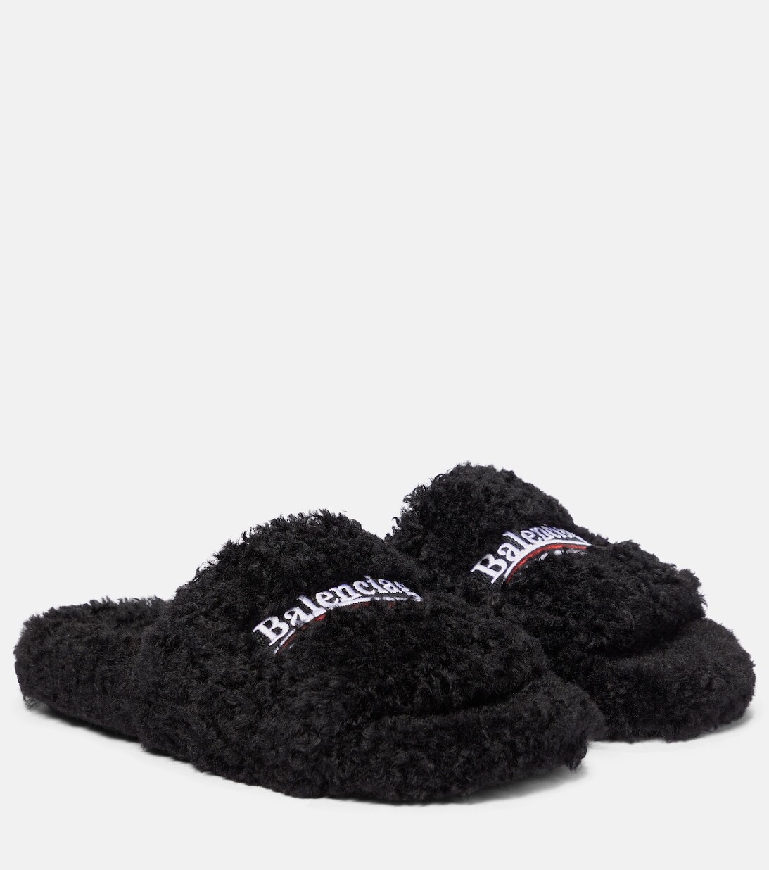 Шлепанцы Furry из искусственной овчины Balenciaga, черный
