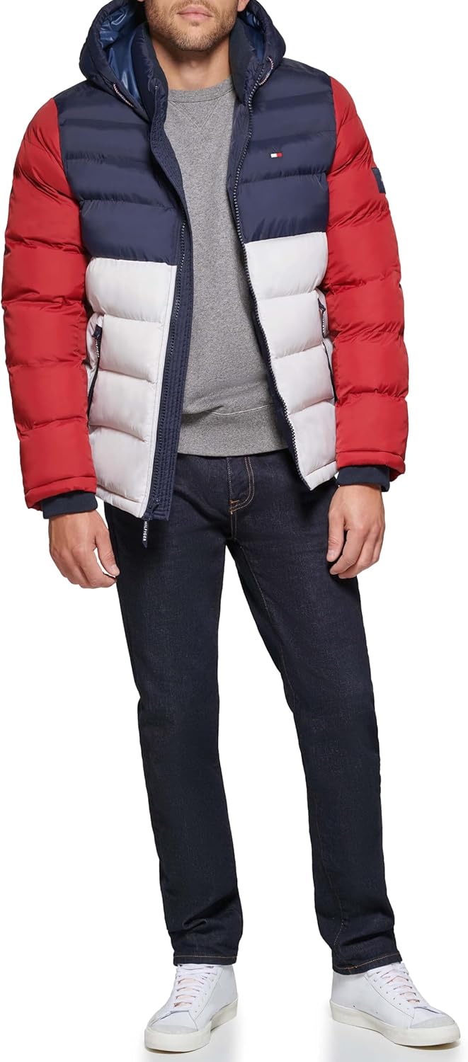 

Мужская стеганая куртка с капюшоном Tommy Hilfiger (стандартная и для больших и высоких), Navy/Red/Ice
