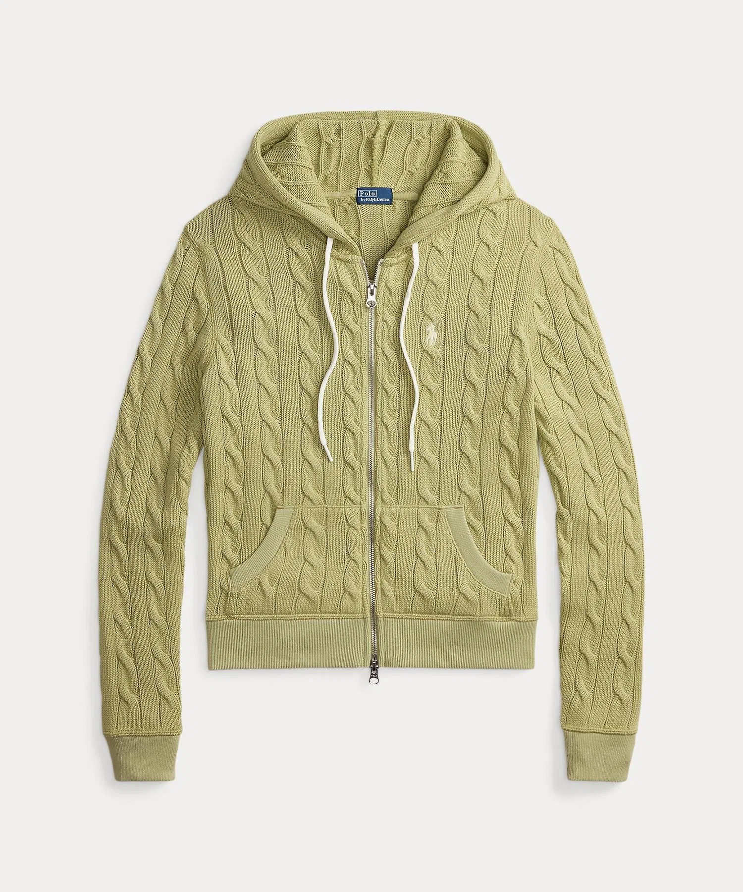 Хлопковая толстовка с капюшоном на молнии, связанная косами. Polo Ralph Lauren, 300 Green — фото 2