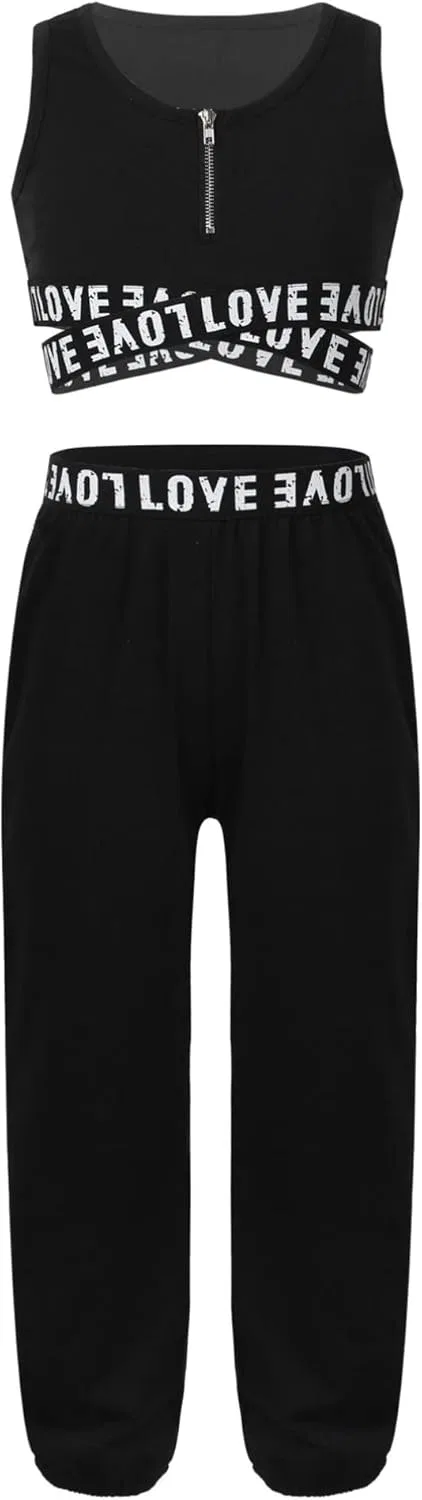 Детский спортивный комплект из топа и леггинсов TiaoBug, Loose Black