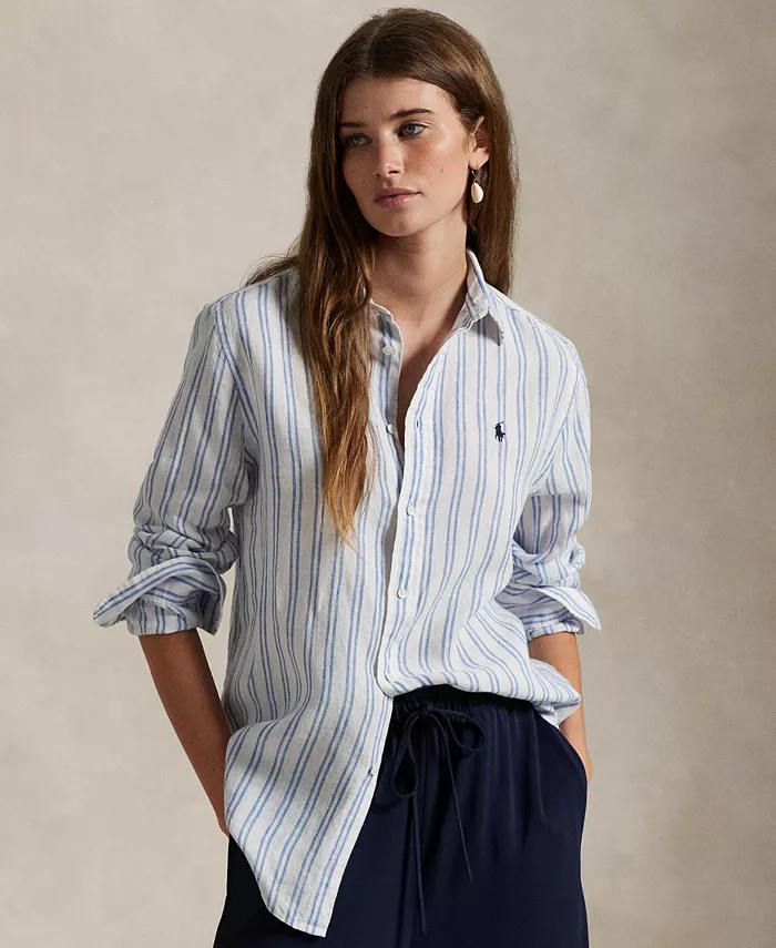 

Женская классическая рубашка из 100% льна в полоску Polo Ralph Lauren, белый