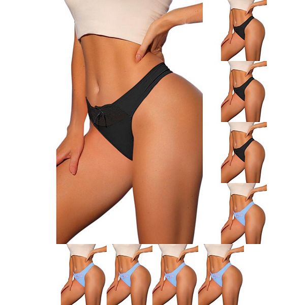 

9 пар женских бикини-стрингов с низкой посадкой из сатина и эластичного кружева Inspire Chic, Black Bright Blue, Черный, 9 пар женских бикини-стрингов с низкой посадкой из сатина и эластичного кружева Inspire Chic, Black Bright Blue