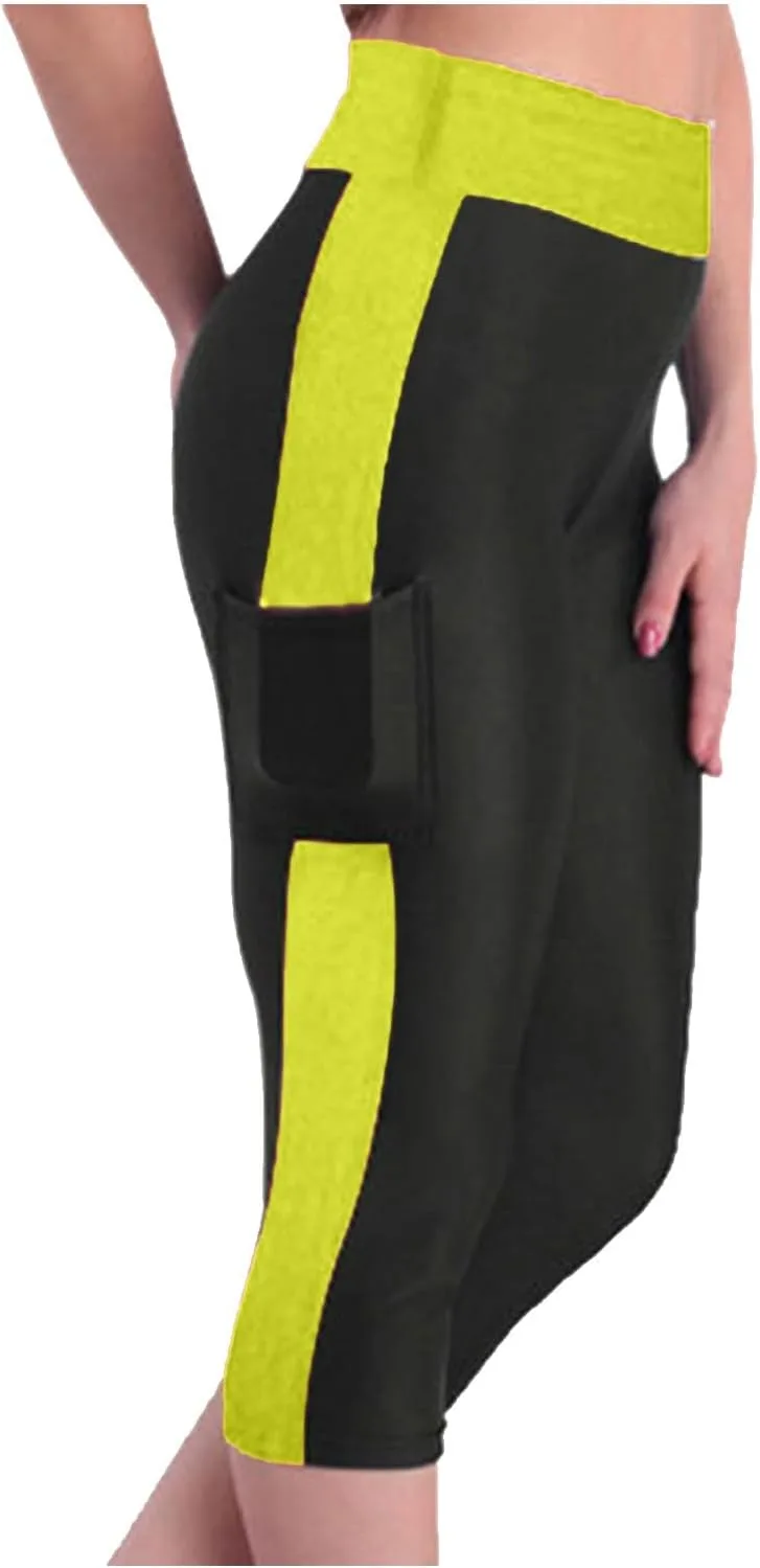 

Капри для женщин с боковой полосой, эластичным поясом, для йоги и тренировок