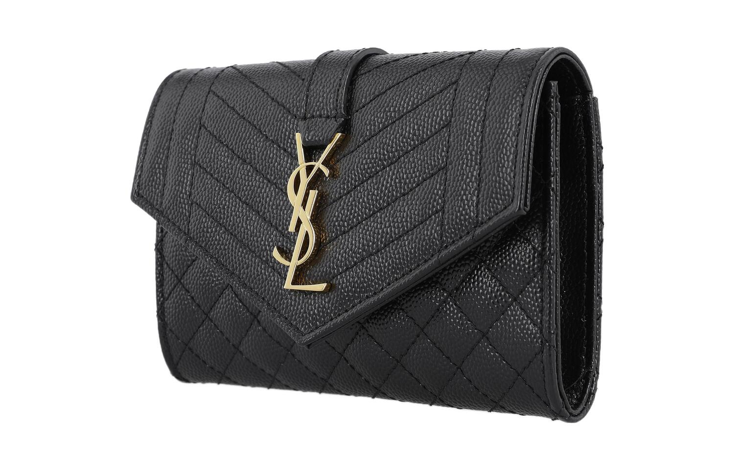 Saint Laurent Кошелек-конверт из тисненой кожи, маленький, женский, черный — фото 2
