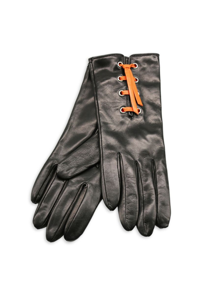 

Кожаные перчатки с корсетным швом Portolano, цвет Black Orange