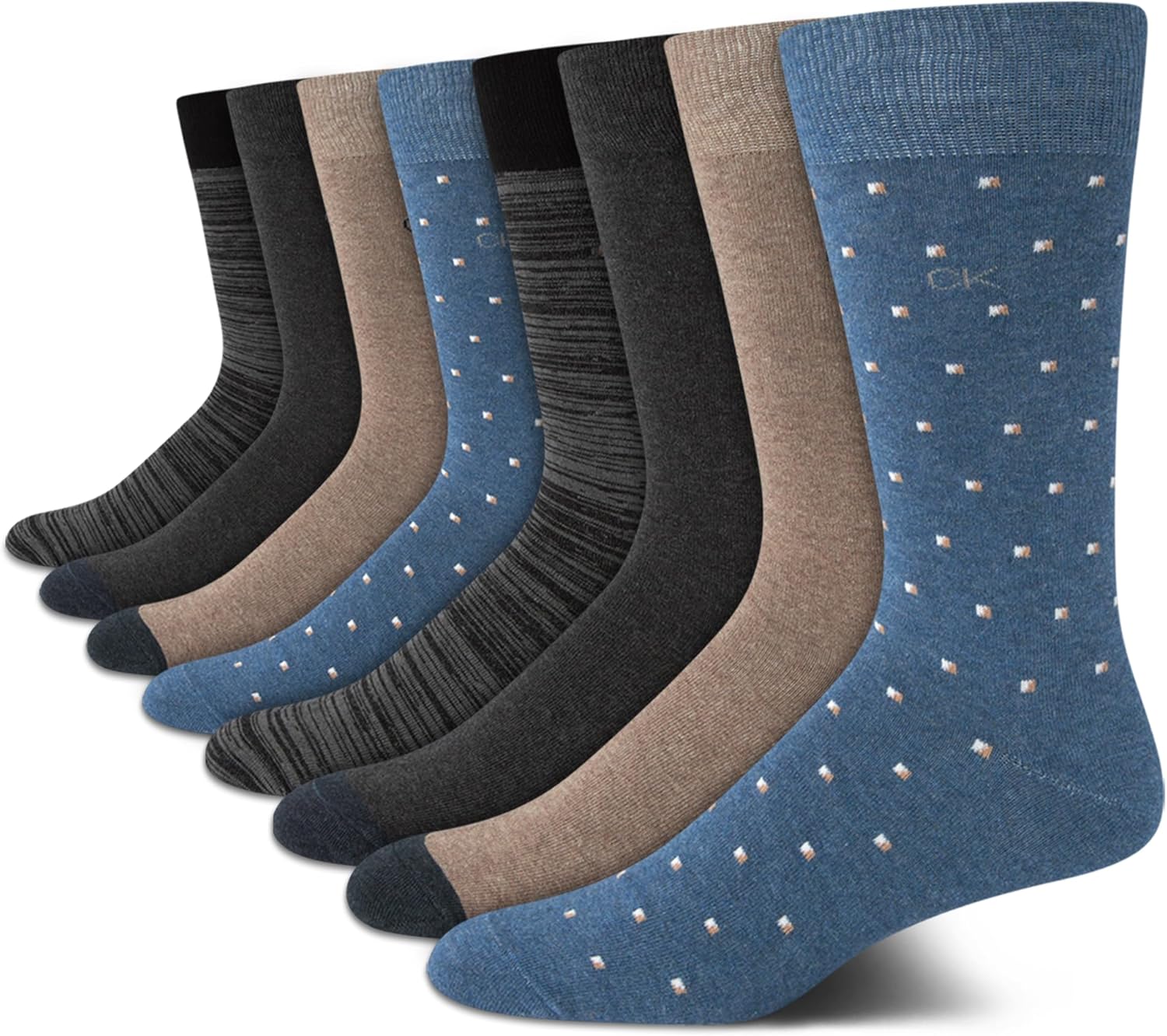 

Мужские носки Calvin Klein под повседневную одежду - 8 пар мягких рабочих носков из хлопковой смеси для мужчин, для повседневного делового и официального ношения, Blue/Tan Multi