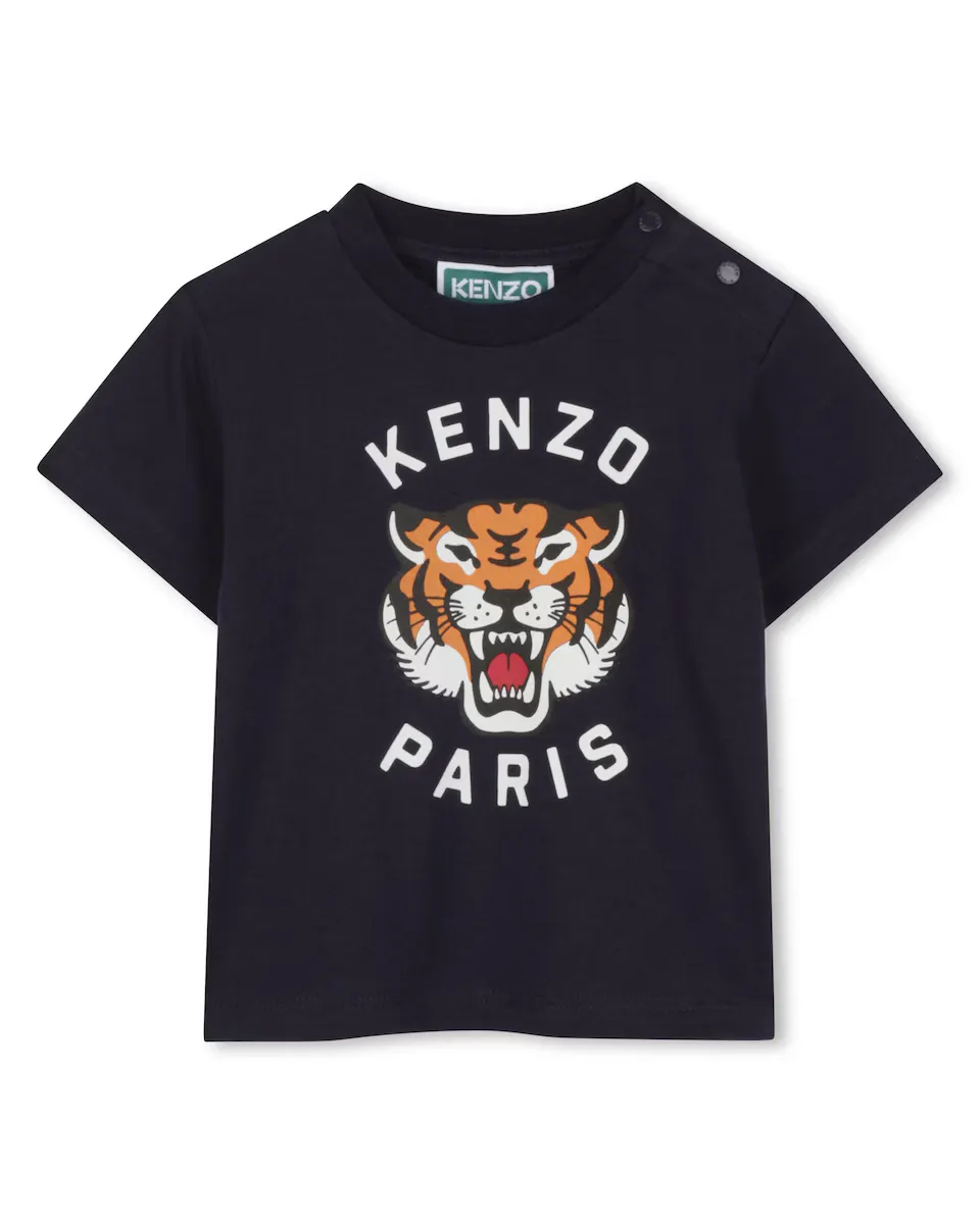 

Хлопковая футболка для мальчика с иллюстрацией спереди Kenzo Kids, тёмно-синий