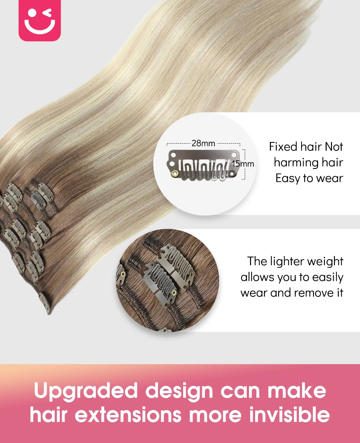 Наращивание волос на заколках «Clip-In Remy Hair» от Youngsmile Youngsmile, #8/60/18 Balayage Dark Ash Blonde Ombre Platinum Blonde — фото 3