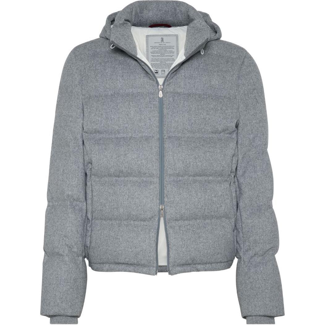 

Brunello Cucinelli Стеганая утепленная куртка с капюшоном на молнии, Medium Gray