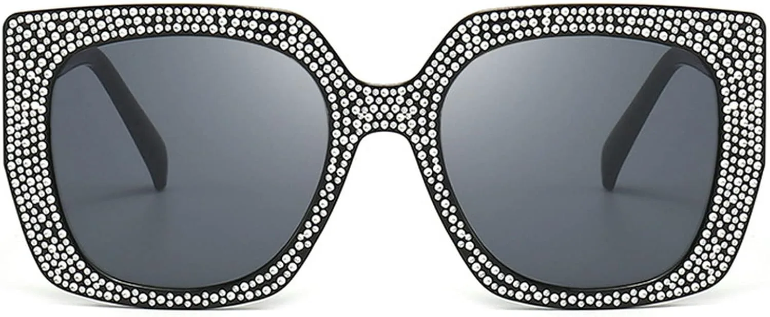 

Большие квадратные солнцезащитные очки с бриллиантами для женщин, в стиле ретро, ​​для рейв-вечеринок, модные солнцезащитные очки со стразами mincl, Black