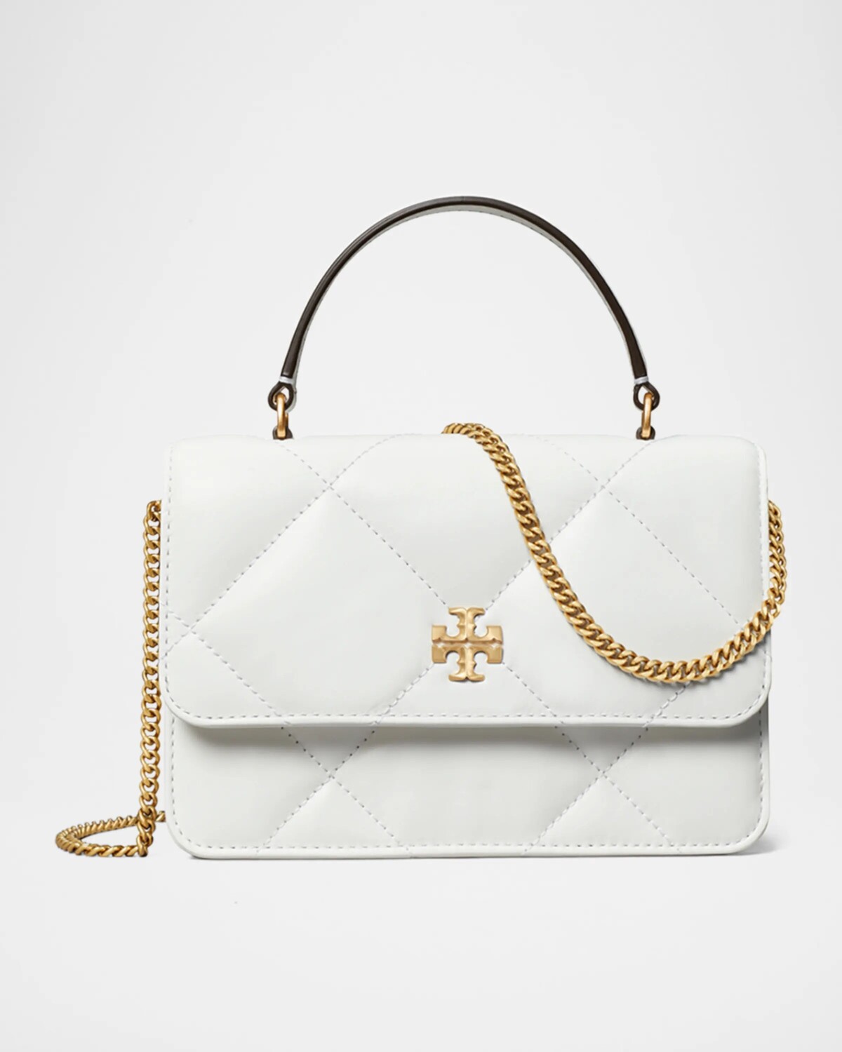 

Миниатюрная кожаная стеганая сумка Kira с ручкой сверху Tory Burch, цвет Blanc