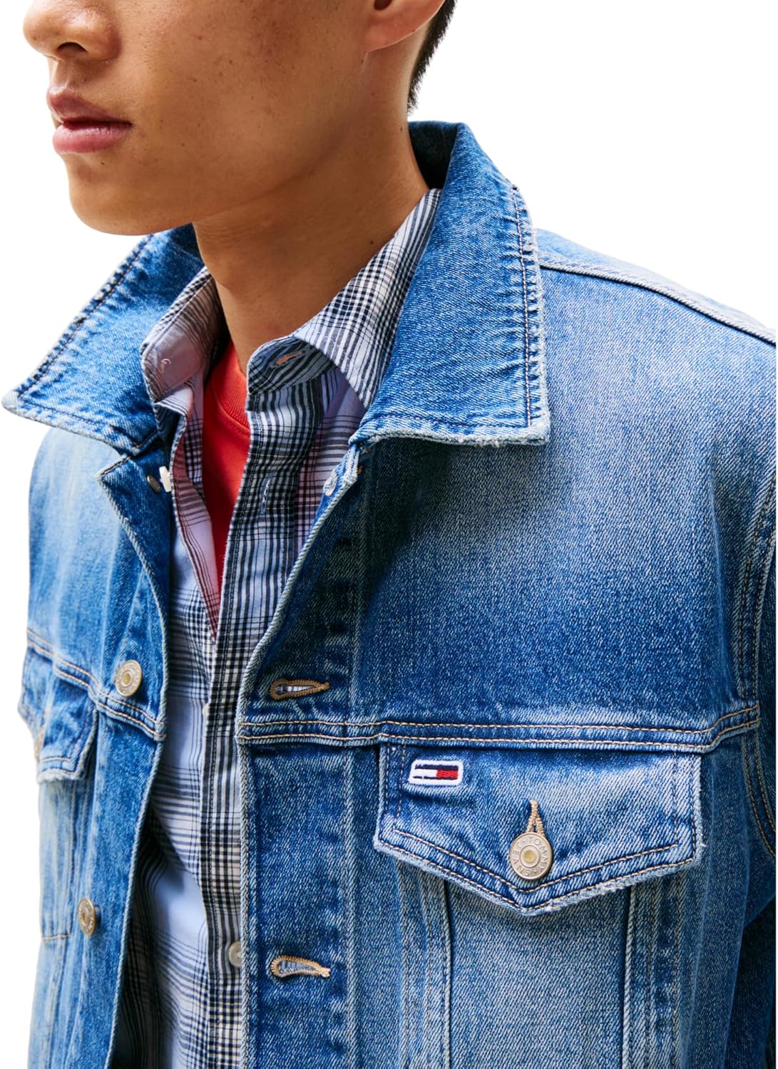 Мужская легкая джинсовая куртка Trucker с вышитым логотипом Tommy Jeans Tommy Hilfiger, Denim Medium — фото 2