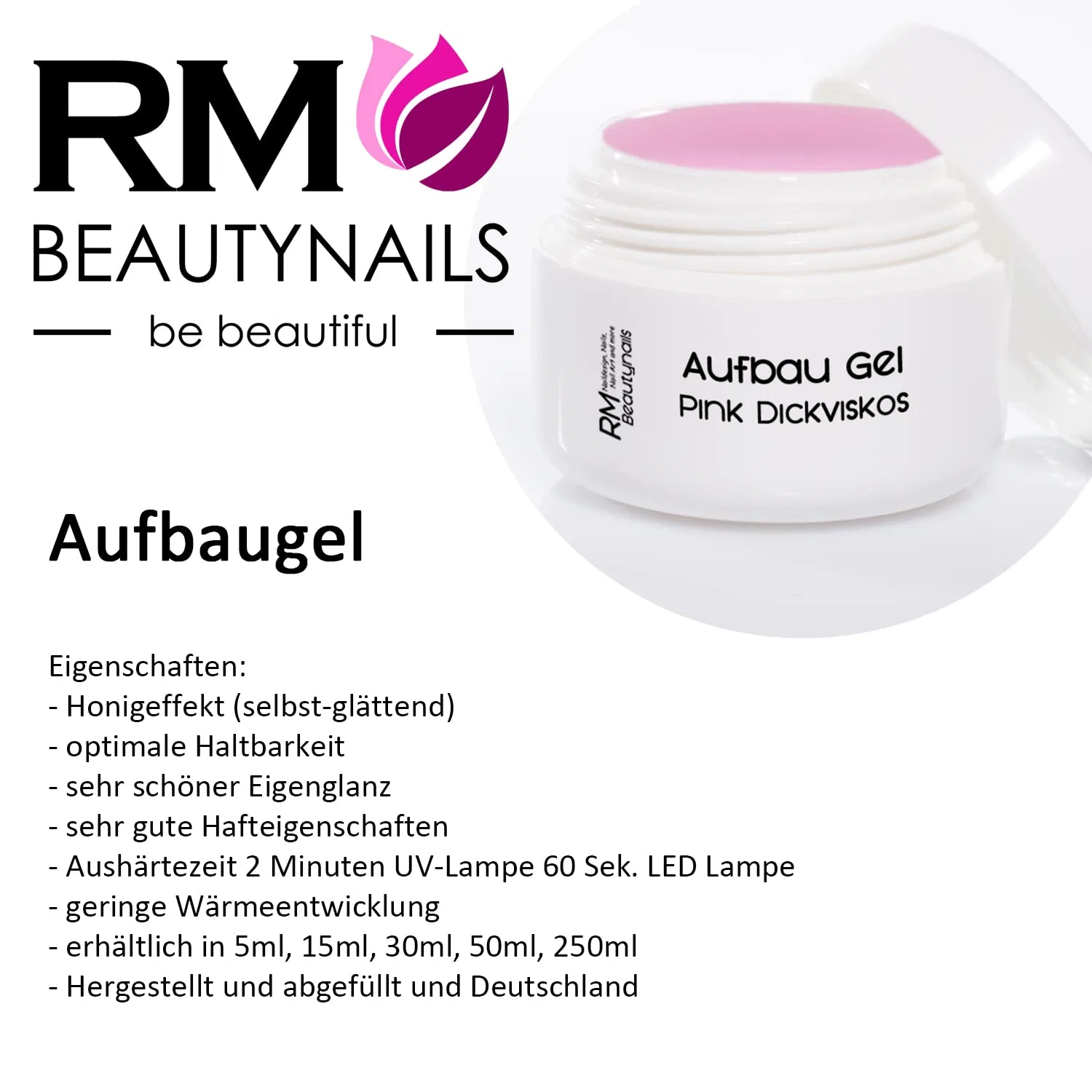 Строительный гель RM Beautynails, розовый прозрачный, густой, 50 мл Rm Beautynails — фото 2