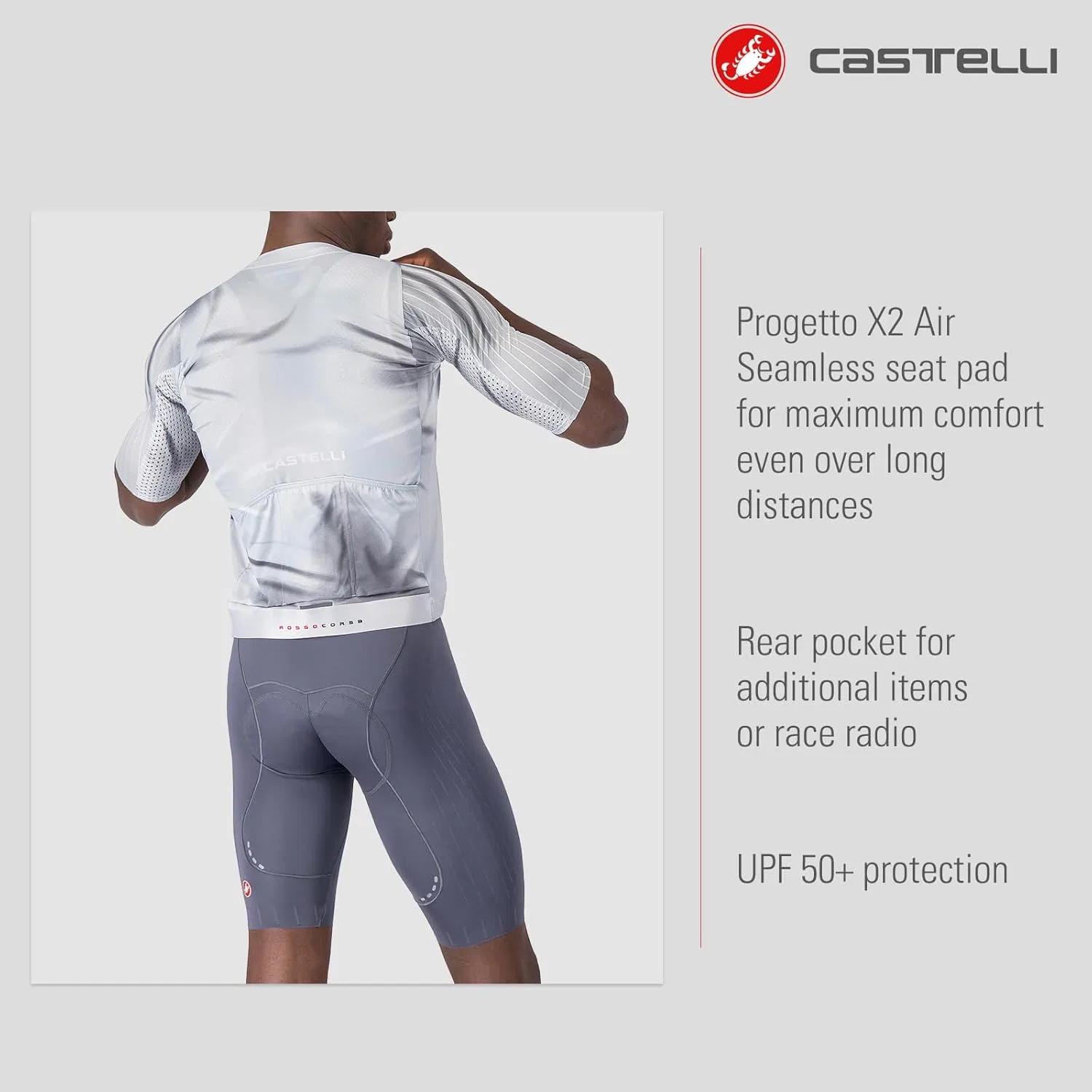 Мужские велошорты CASTELLI Free Aero Race S, аэродинамическая одежда для шоссейного велоспорта, профессиональная подушка для седла, предназначенная для езды на велосипеде и гонок высшего уровня, Smoky Gray — фото 4