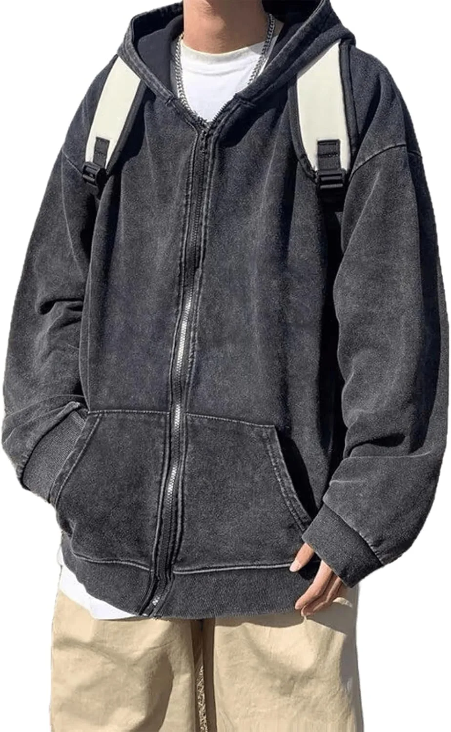 

Мужская худи на молнии Heavyweight Hip Hop Y2K Vintage Loose Wash Djeanxa