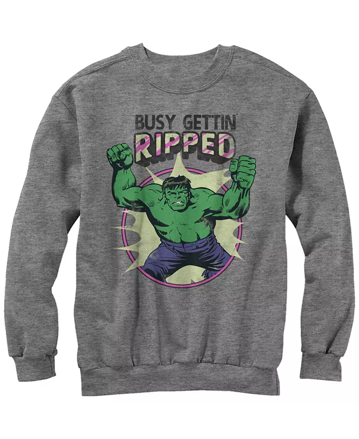 

Мужская толстовка Marvel Classic Comics "Hulk Busy Gettin Ripped" с круглым вырезом, флисовая Fifth Sun, серый