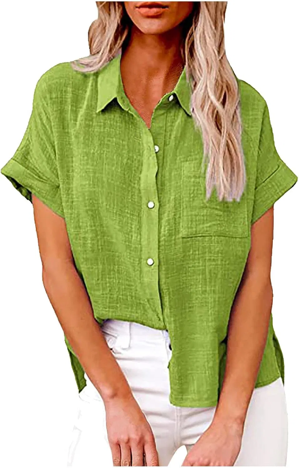 Блуза хлопок лен с коротким рукавом, Mint Green