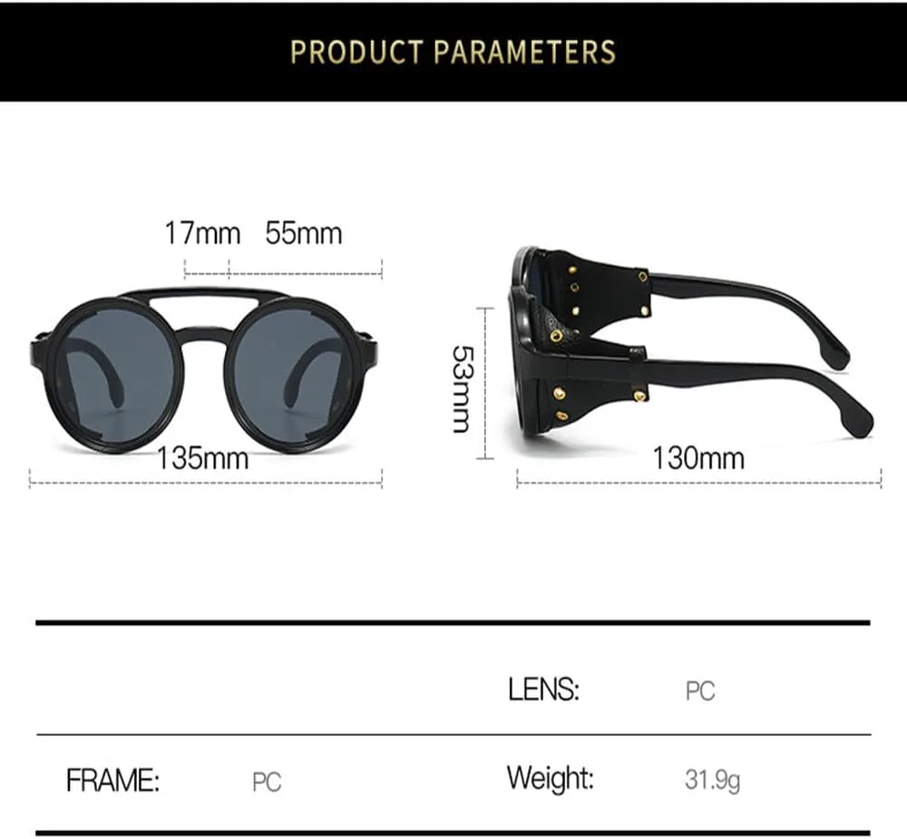 

Мужские солнцезащитные очки для женщин, роскошные круглые очки в стиле стимпанк с кожаной отделкой, винтажные, с защитой от УФ-излучения UV400 LJTJTAV, Blue