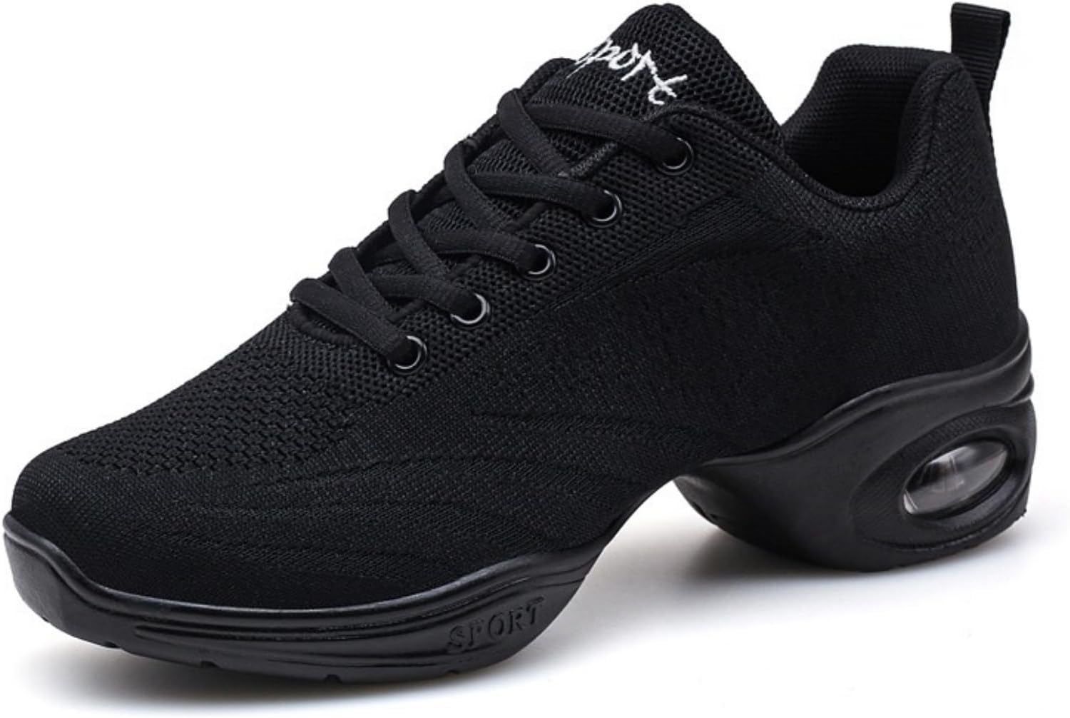 

Туфли для джазового танца с разделенной подошвой, кроссовки с воздушной амортизацией и шнуровкой для профессиональных танцев и прогулок, легкие платформенные туфли, размер США 5-8 Generic, черный