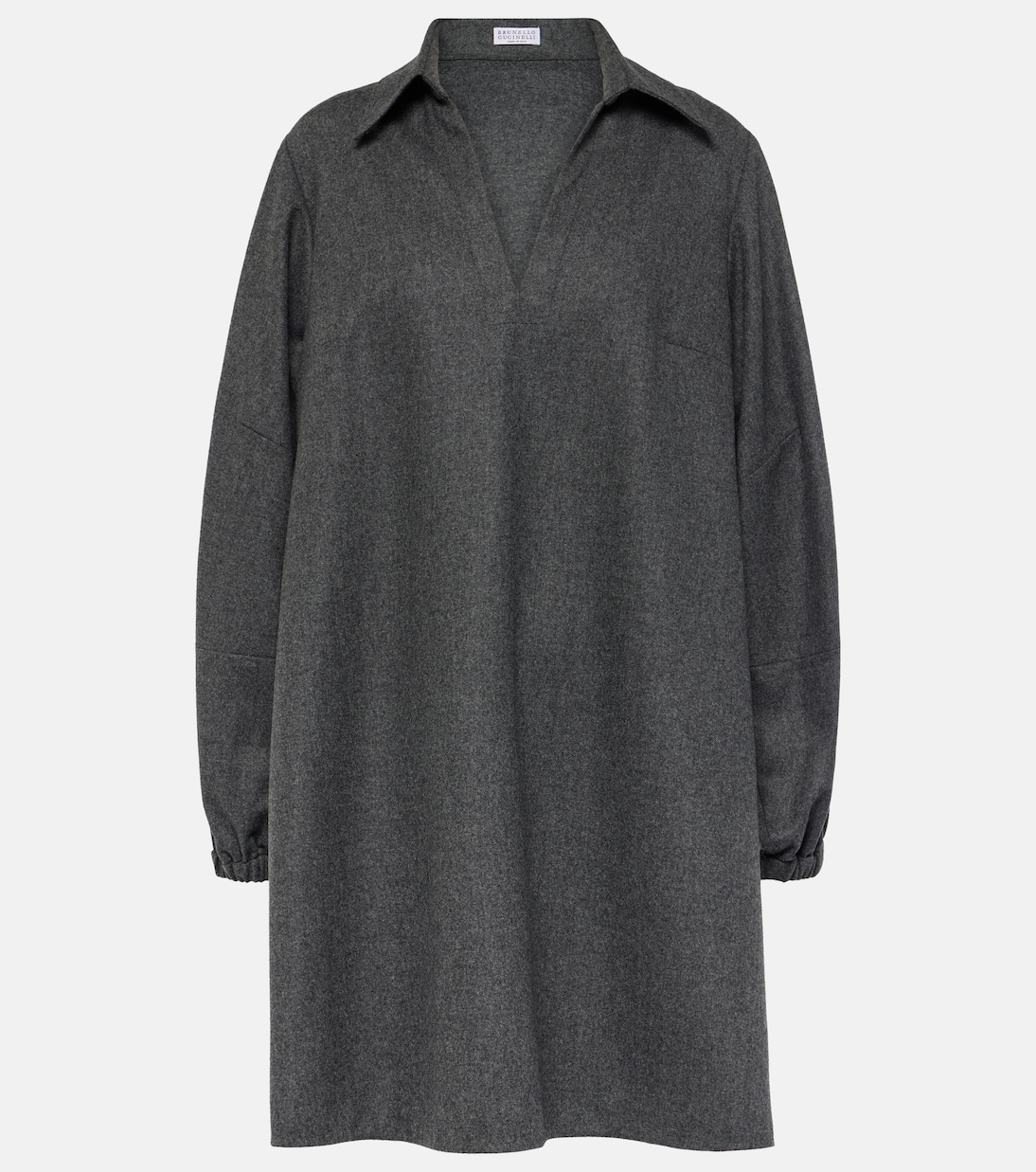 

Фланелевое мини-платье с рукавами-фонариками Brunello Cucinelli, Dark Grey