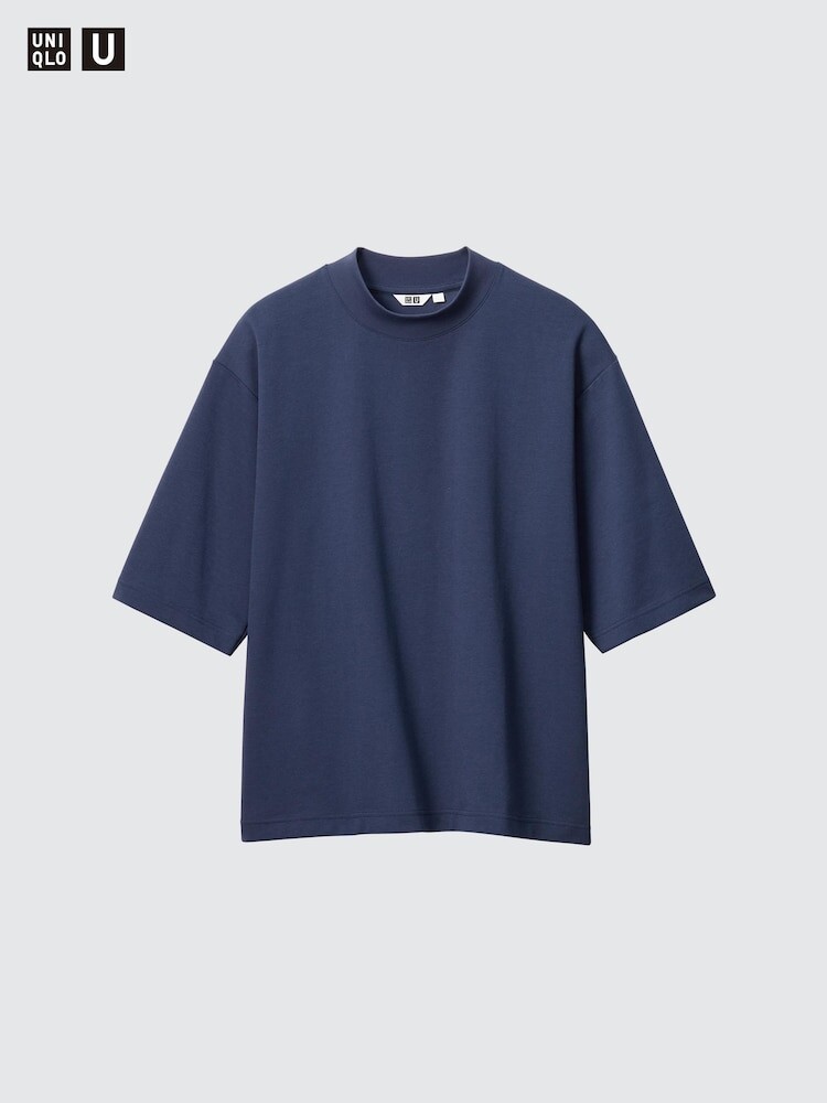 

Футболка свободного кроя AIRism из хлопка с воротником-стойкой Uniqlo, цвет 69 синий