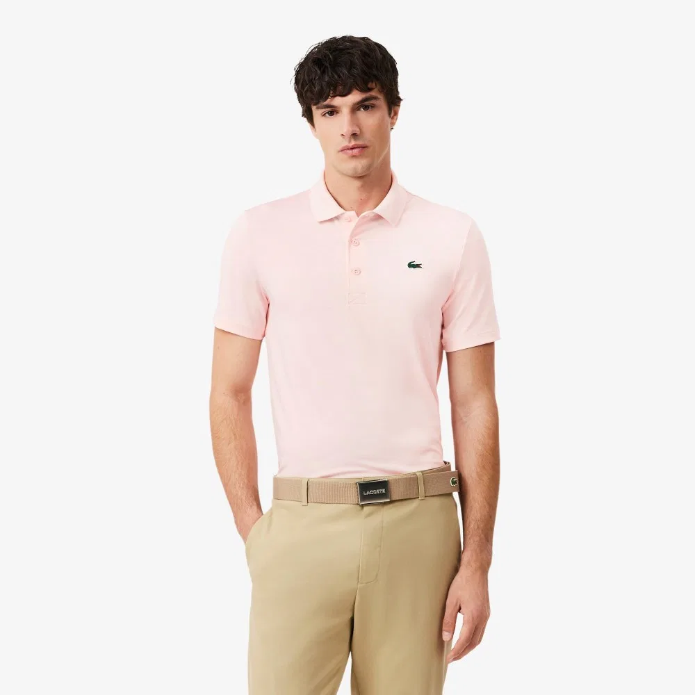 Мужская базовая футболка-поло для гольфа светло-розового цвета от Lacoste