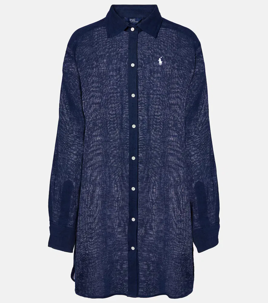 Рубашка из хлопка и льна Polo Ralph Lauren, синий