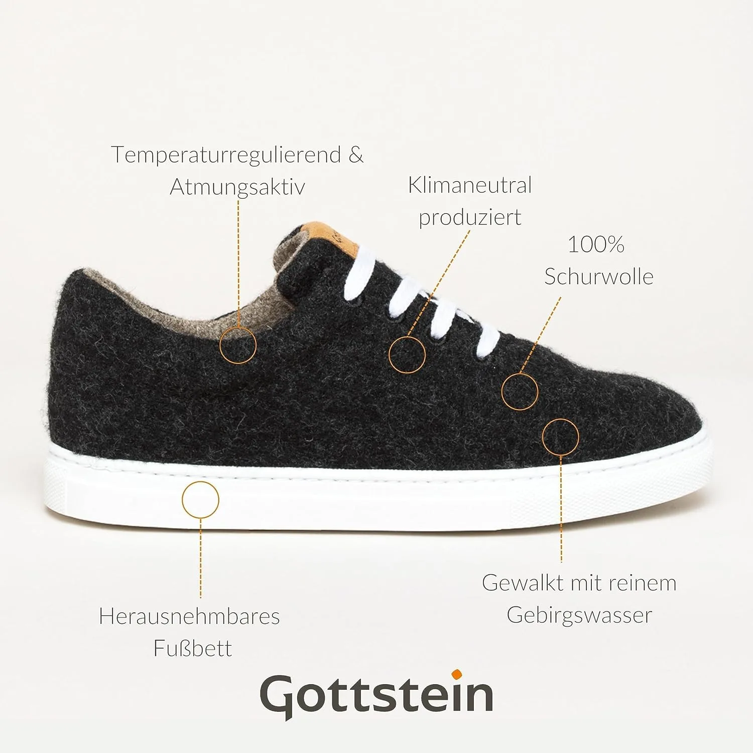 Кроссовки Gottstein Wool Walker 101 из 100% натуральной шерсти для мужчин и женщин | Шерстяные кроссовки, угольный — фото 3