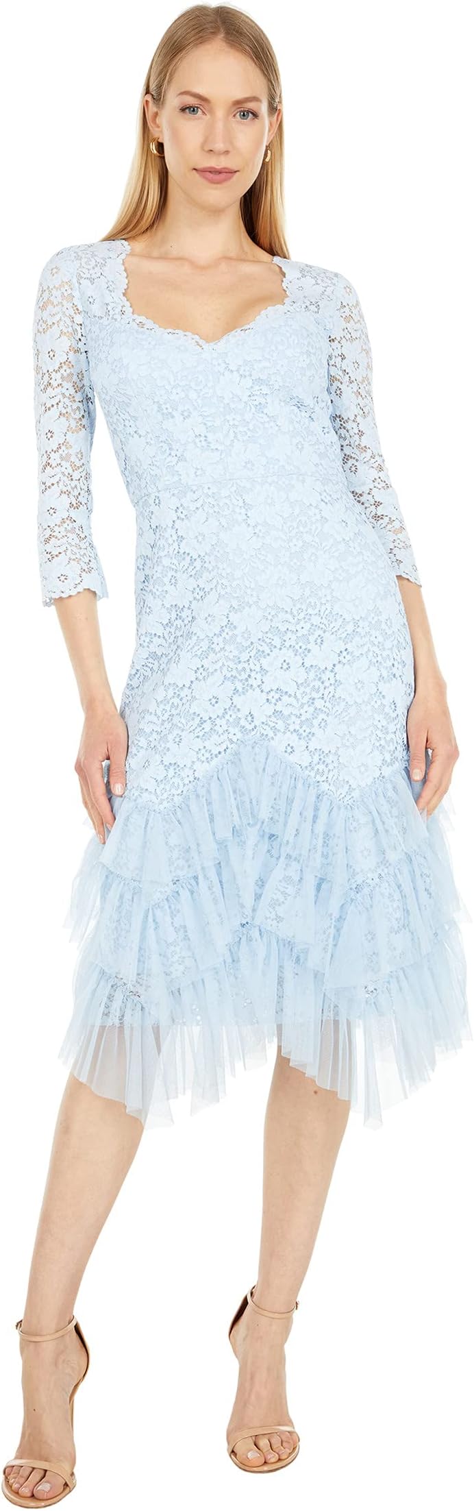 

Платье BCBGMAXAZRIA Lace and Tulle Midi Dress, цвет Light Crystal Blue