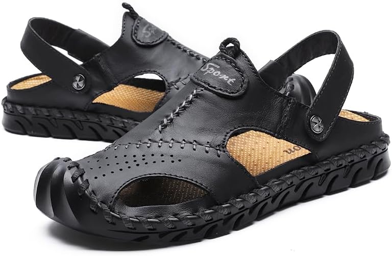 

Мужские повседневные сандалии AQIXIDX для походов и вождения, спортивная обувь для улицы и ходьбы, закрытый носок, легкая и удобная обувь для пляжа, черный