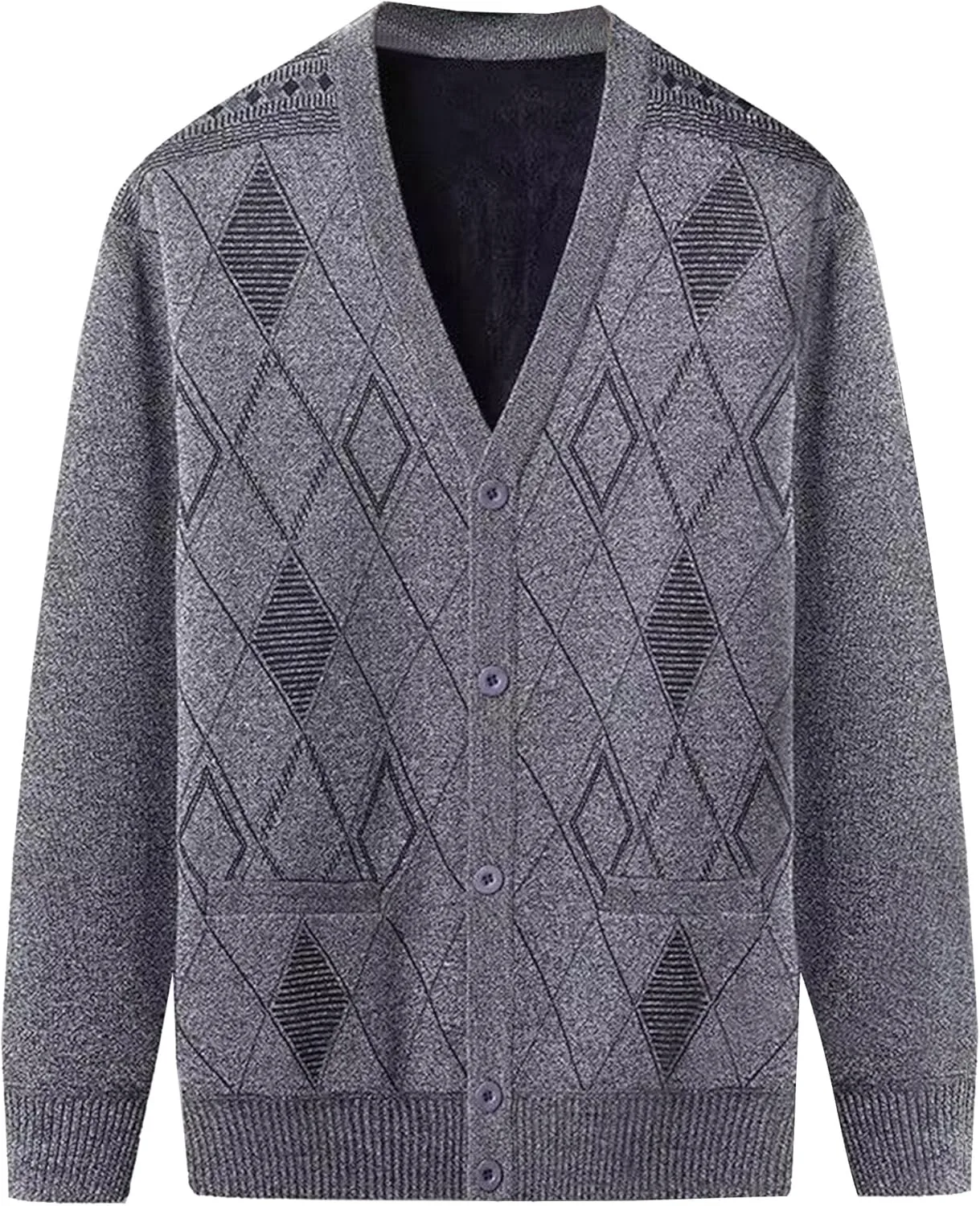 

Мужской кардиган с узором аргайл, V-образным вырезом, из смесовой шерсти, утепленный