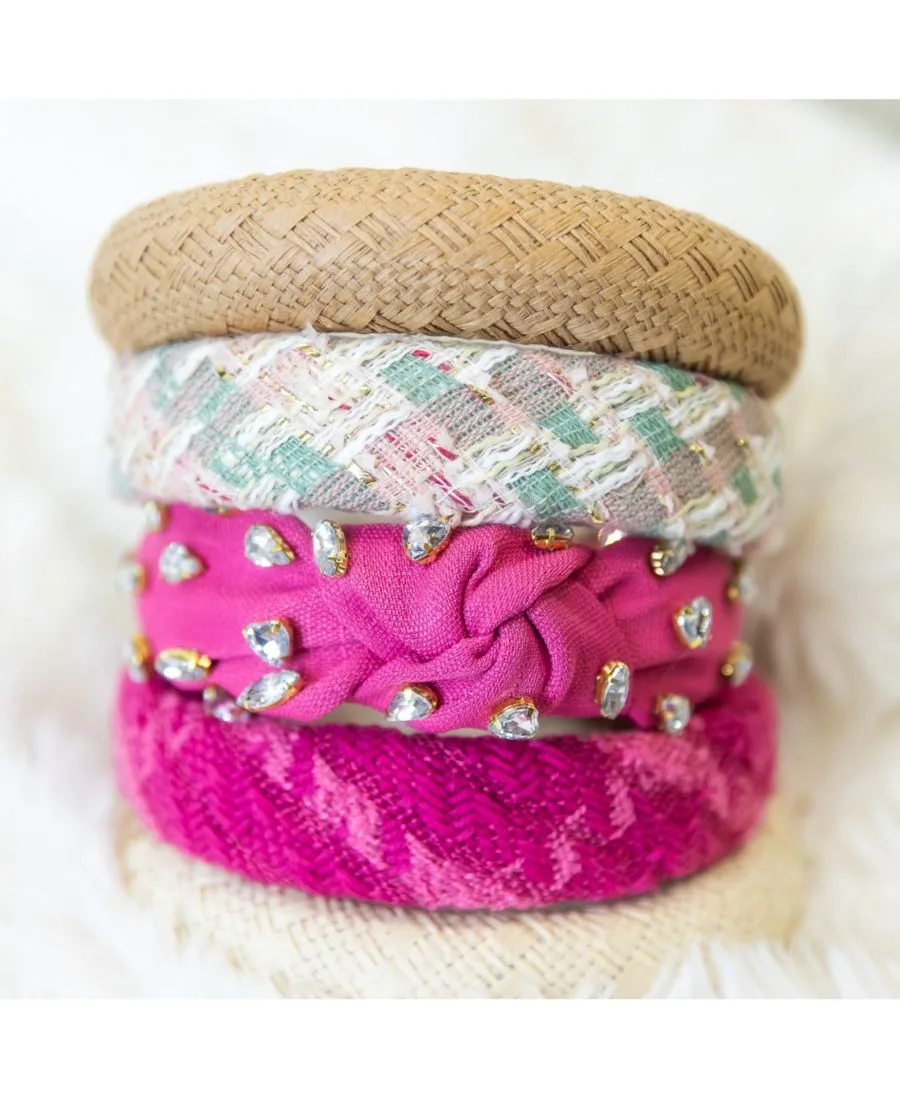 Headbands of Hope Традиционная женская плетеная повязка на голову - ярко-розовый цвет с драгоценным камнем — фото 4