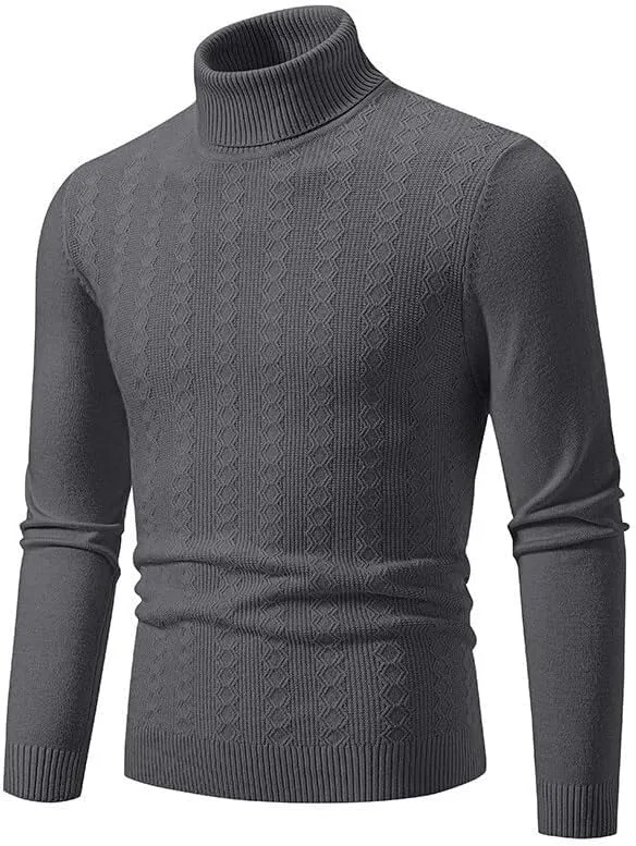 Мужской водолазный свитер Slim Fit вязаный пуловер Big and Tall жаккард базовый слой весна осень Generic, серый
