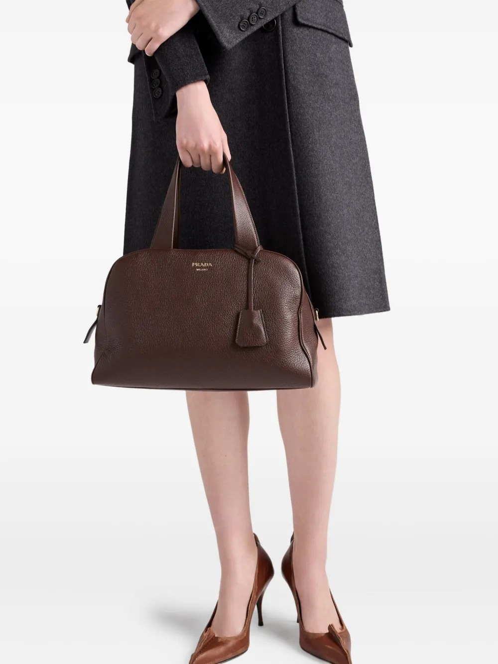Большая сумка-тоут с верхними ручками Prada, коричневый — фото 2