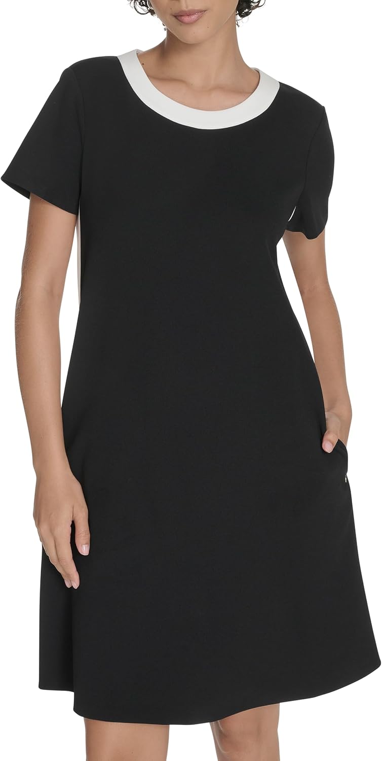 

Женское платье-трапеция Tommy Hilfiger с короткими рукавами из крепа Scuba, Black/Ivory