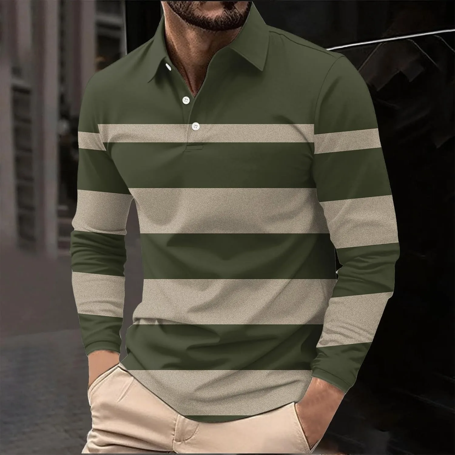 Мужская рубашка с длинным рукавом, цветной блок, slim fit — фото 2