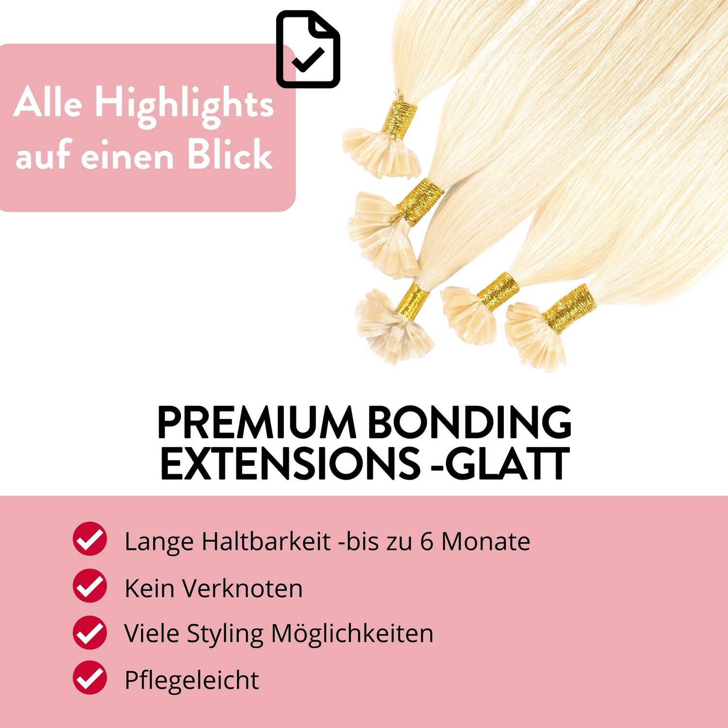 Накладные волосы bonding extensions premium echthaar #10/0 hell-lichtblond 0,8g Hair2Heart, 60cm, количество 25 шт. — фото 3