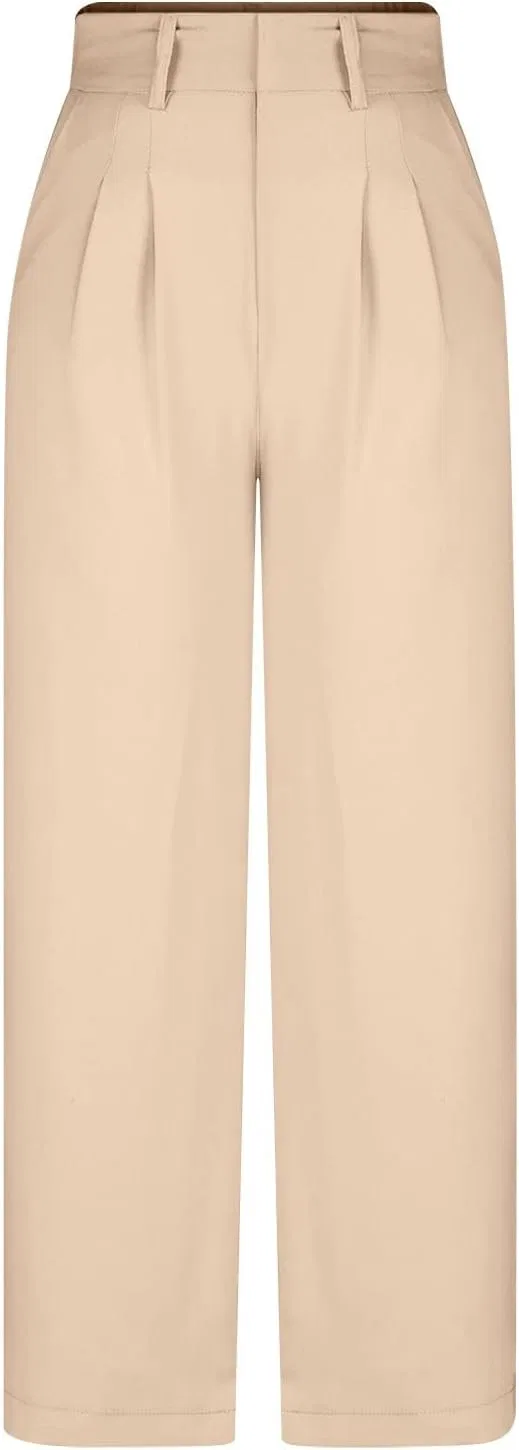 Женские брюки Casual High Waist, модные широкие брюки-клеш, эластичные рабочие брюки с карманами Generic, бежевый — фото 3