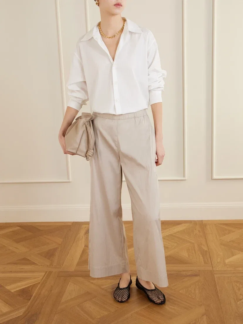 Широкие брюки Pece из смесового хлопка MAX MARA, бежевый — фото 2