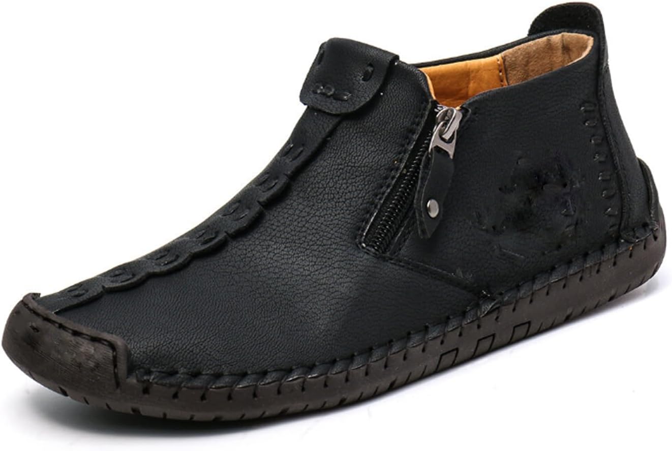 

Мужские повседневные кожаные туфли Кожаные Ренессанс На открытом воздухе Модные ботинки на молнии Без шнуровки Повседневные прогулочные туфли Generic, черный