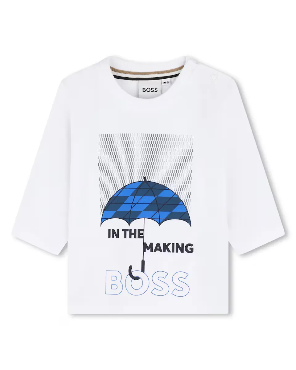 

Футболка для мальчика из 100% хлопка с рисунком спереди BOSS Kidswear, белый