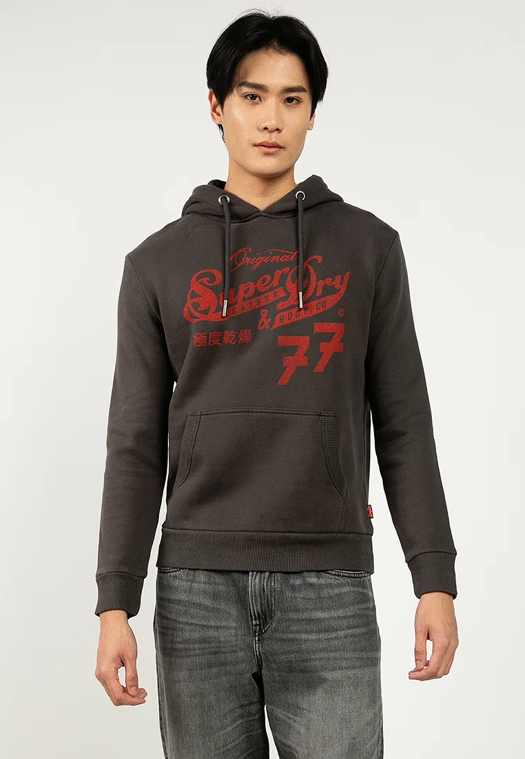 Толстовка с капюшоном, кожаная отделка, Leather & Boot Co Superdry, черный
